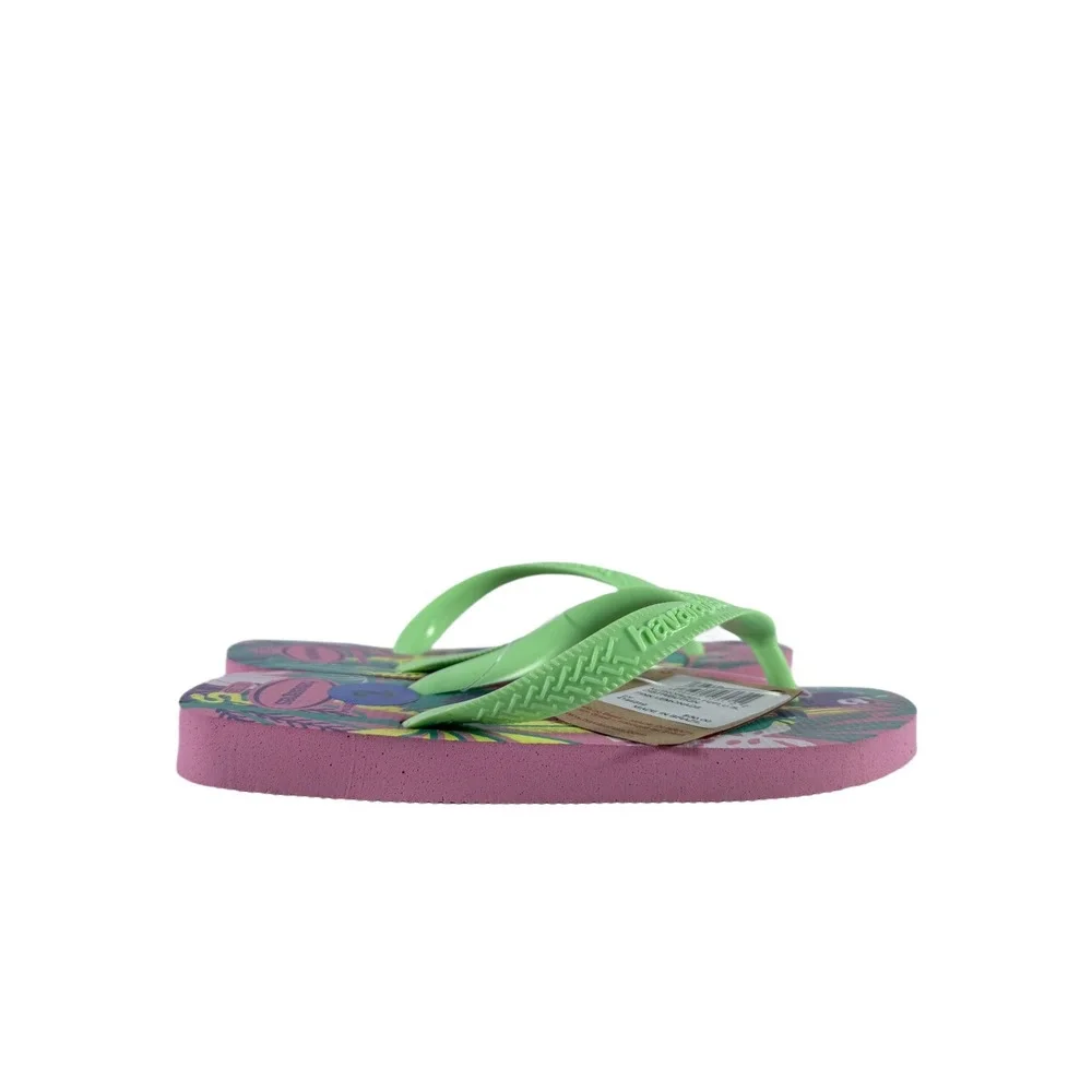Havaianas Pink Lemonade Flip‎ Flops Sandals Girls Size 2Y Sloth Leopard Jungle